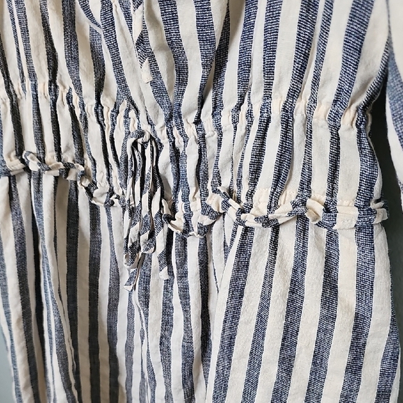 Universal Thread Navy White Linen Blend Milk maid Striped Puff Sleeve Dress XXL - Picture 6 of 14